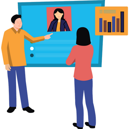 Business people viewing profile details Illustration