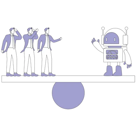 Business people vs robot Balance scales  Illustration