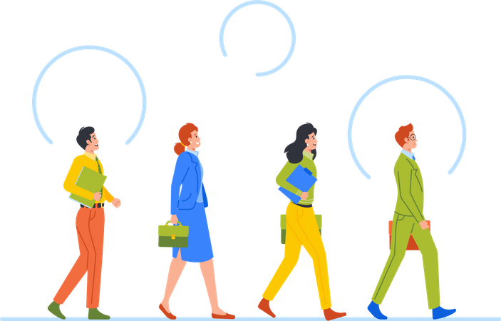 Business People Walk In Row  Illustration