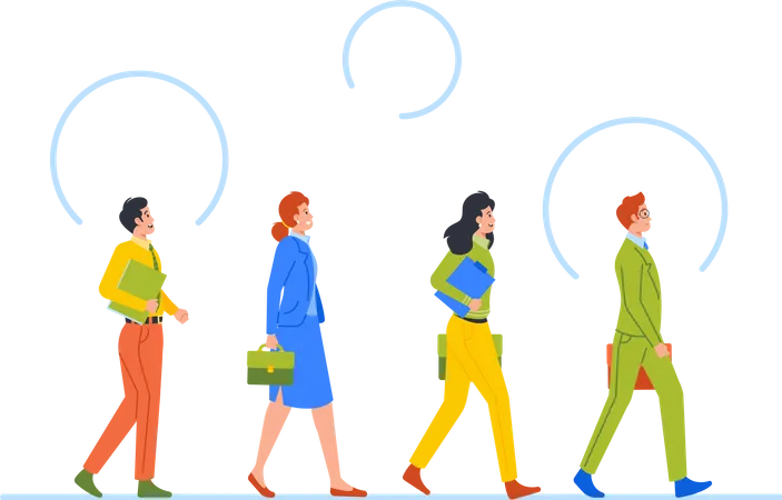 Business People Walk In Row  Illustration