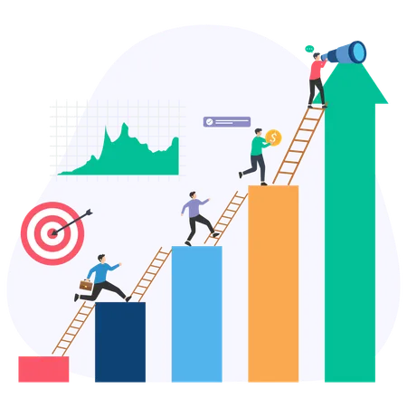 Business people walking on ladders while taking Challenge for business Achievement  Illustration