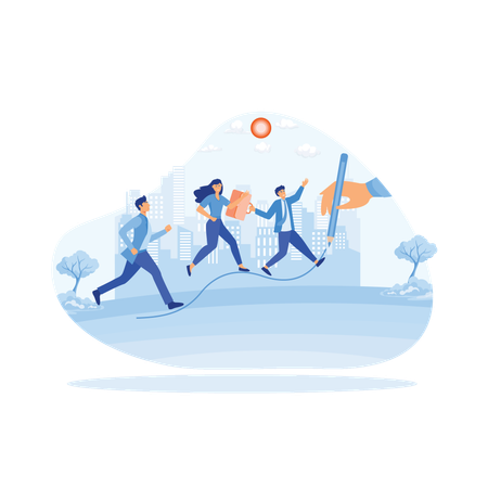 Business people walking on rising graph line  Illustration