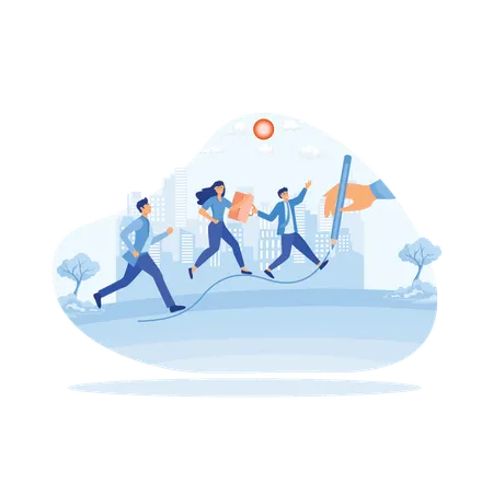 Business people walking on rising graph line  Illustration