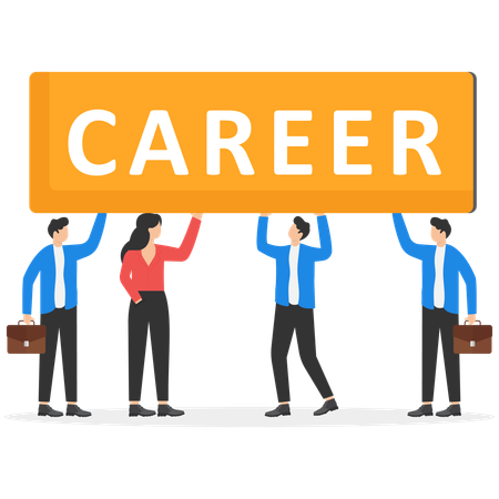 Business people walking together holding word CAREER  Illustration