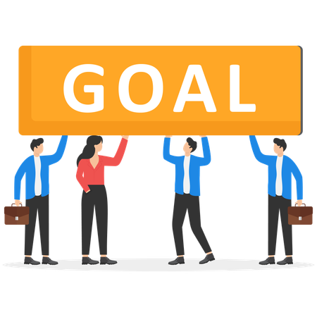 Business people walking together holding word Goal  Illustration