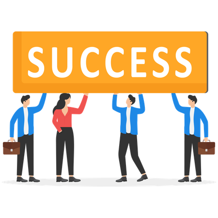 Business people walking together holding word SUCCESS  Illustration