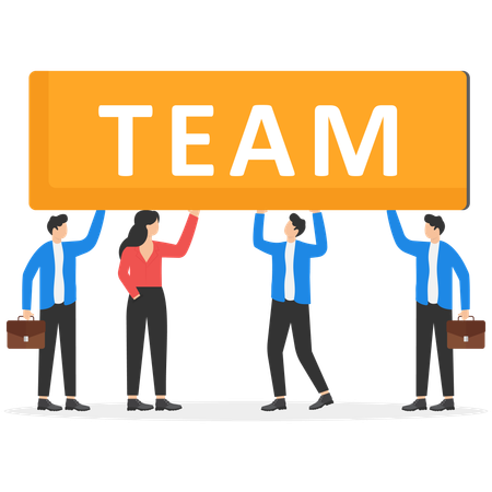 Business people walking together holding word TEAM  Illustration