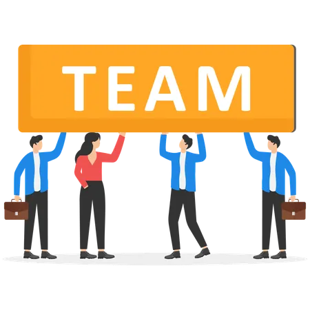 Business people walking together holding word TEAM  Illustration