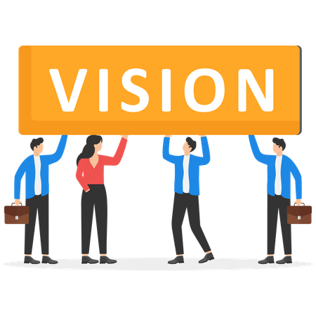 Business people walking together holding word VISION  Illustration