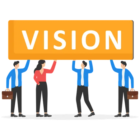 Business people walking together holding word VISION  Illustration
