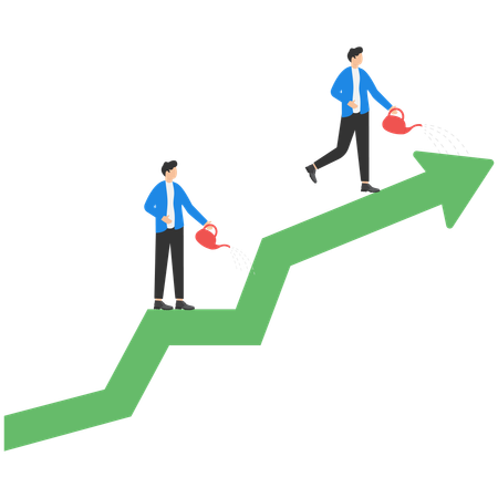 Business people watering and growth graph  Illustration