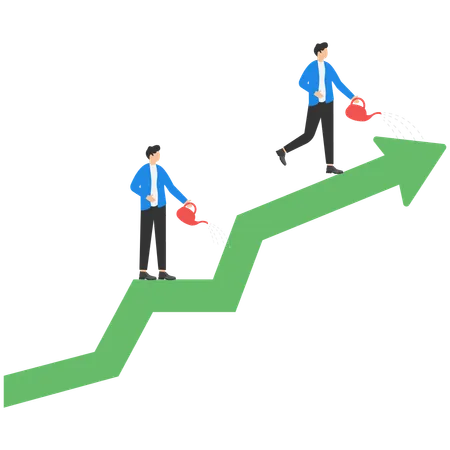 Business people watering and growth graph  Illustration