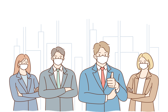 Business people wearing face mask and showing thumbs up  Illustration
