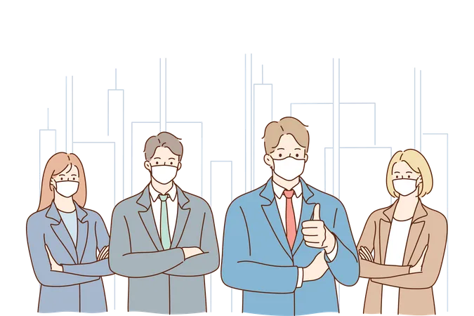 Business people wearing face mask and showing thumbs up  Illustration