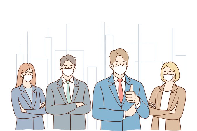 Business people wearing face mask and showing thumbs up  Illustration