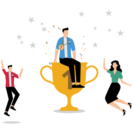 Business people winning trophy  Illustration