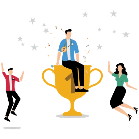 Business people winning trophy  Illustration