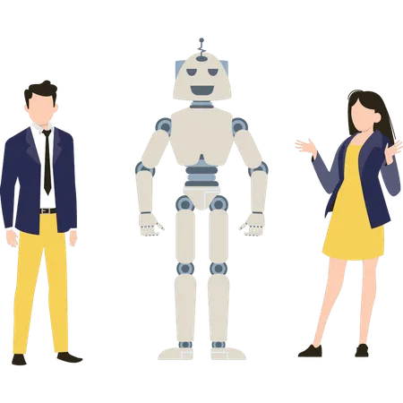 The Robot Stands Between The Boy And The Girl Illustration