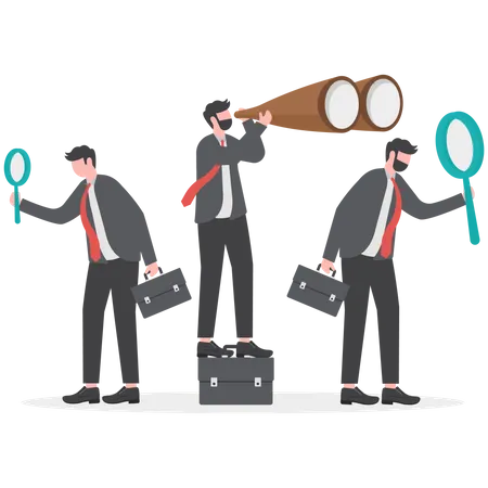Search Opportunity Finding New Job Inspection Or Research SEO Or Analyze For Optimization Inspect Or Looking For Future Career Development Concept Business People With Binoculars Telescope Illustration