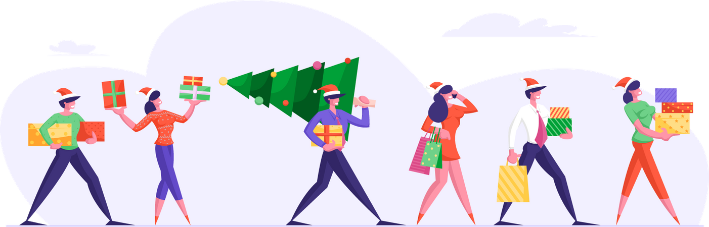 Business People with Christmas gifts  Illustration