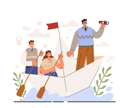 Soft Skills Concept Business People Or Employee With Leadership Skill Manager Leading A Workteam Strategy And Business Planning Workers Support Each Other Flat Vector Illustration Illustration