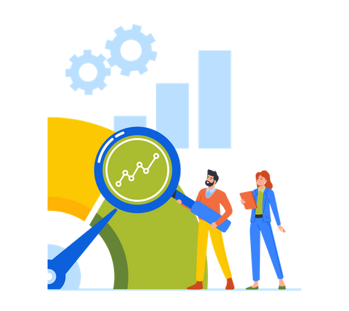 Business People With Magnifier Look On Huge Scale  Illustration