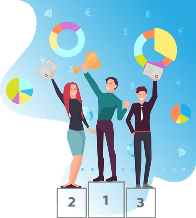 Business People with prize and award for success  Illustration
