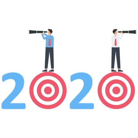 Business people with telescope standing on targets  Illustration