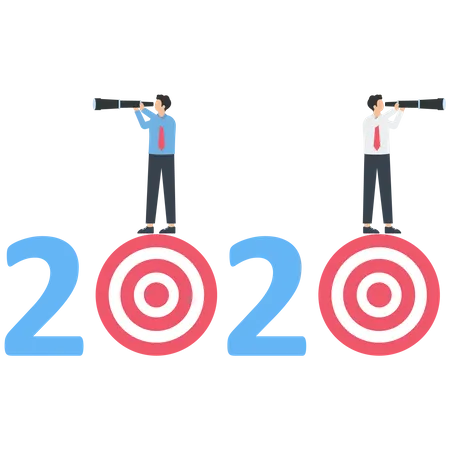 Business people with telescope standing on targets  Illustration