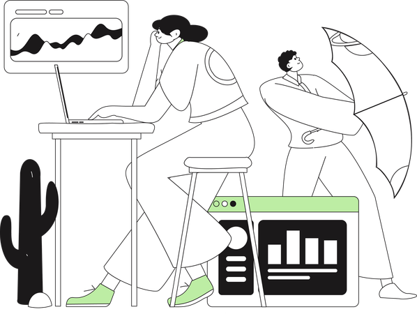 Business people work on team analysis data  Illustration