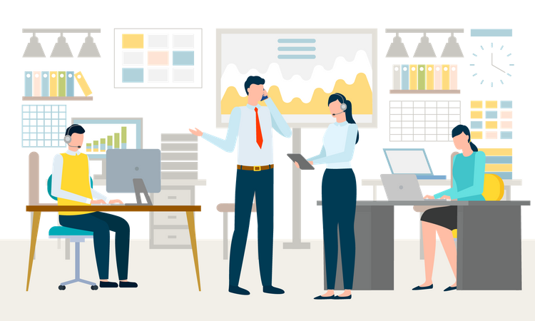 Business people working at office Illustration
