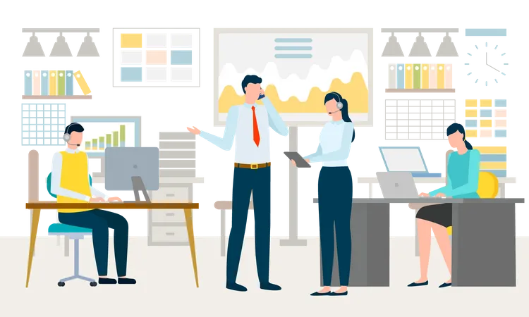 Business people working at office  Illustration