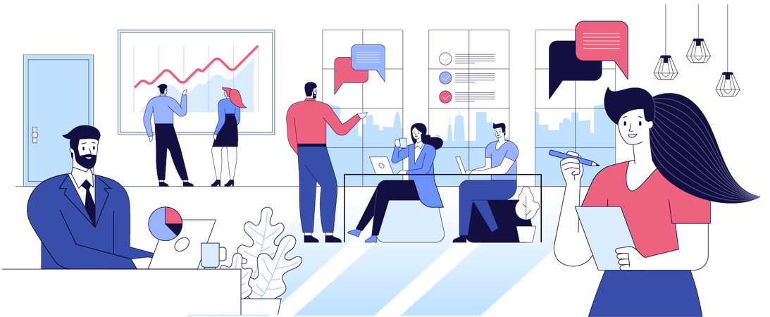 Business people working at office  Illustration