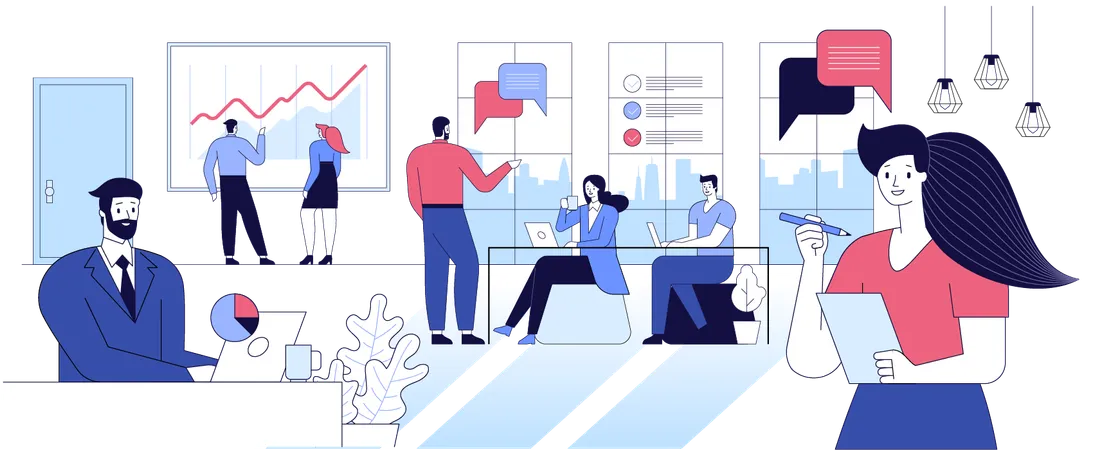 Business people working at office  Illustration