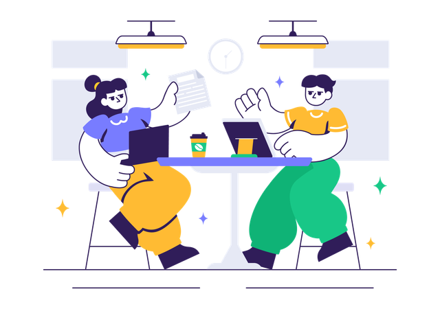 Business people working in cafe  Illustration