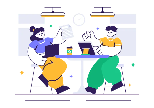 Business people working in cafe  Illustration