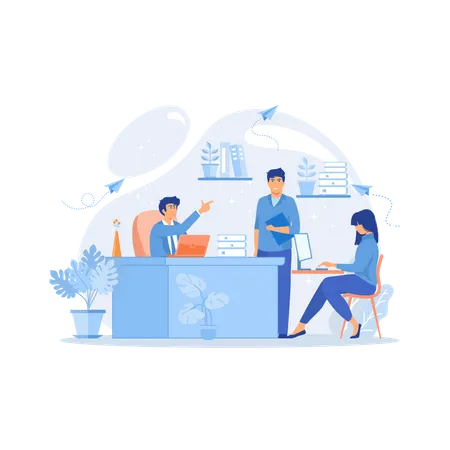 Business people working in modern eco-friendly office Illustration