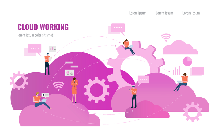 Business people working on a cloud and gears Illustration