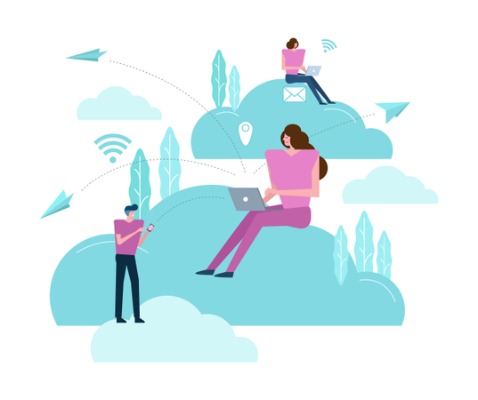 Business people working on a cloud  Illustration