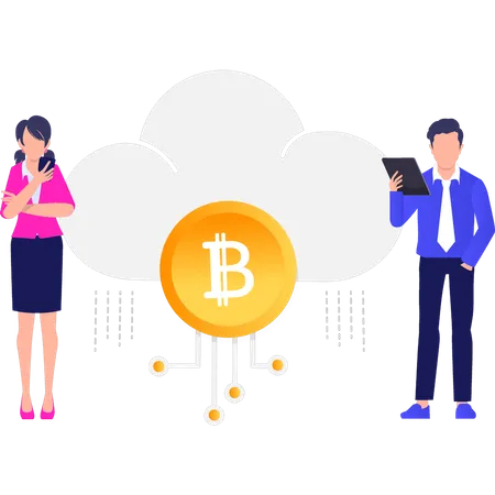 Business people working on bitcoin cloud computing  Illustration