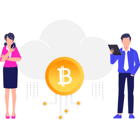 Business people working on bitcoin cloud computing  Illustration