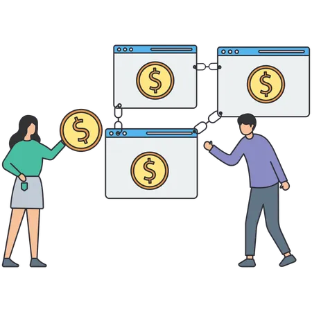 Business people working on blockchain  Illustration