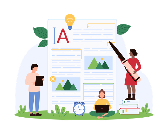Business people working on blog content  Illustration