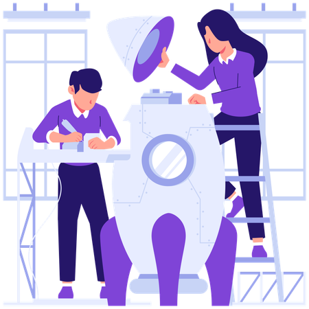 Business people working on building startup  Illustration