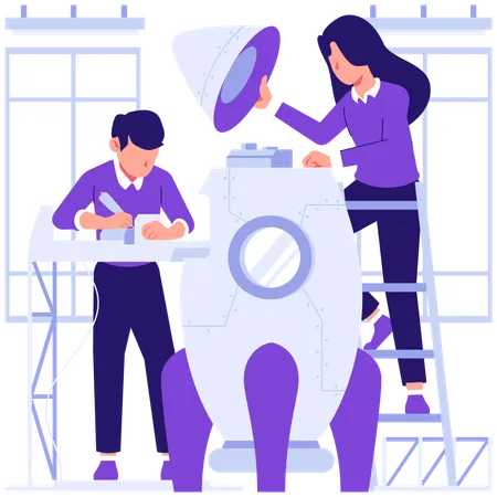 Business people working on building startup  Illustration