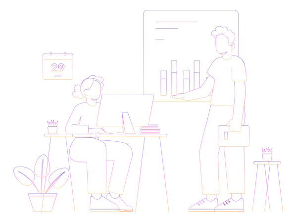 Business people working on Business Statistic  Illustration
