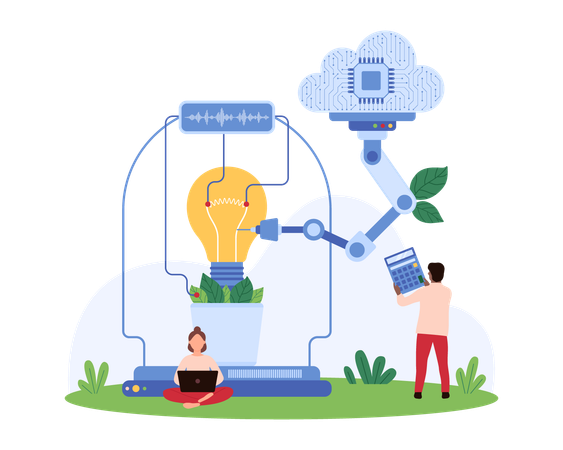 Business people working on cloud based innovation  Illustration