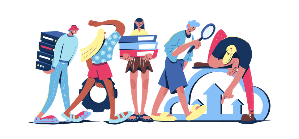 Business people working on cloud services  Illustration