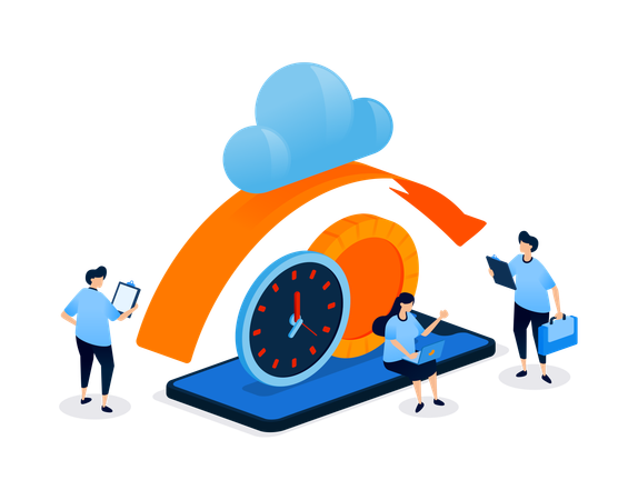 Business people working on cloud system  Illustration