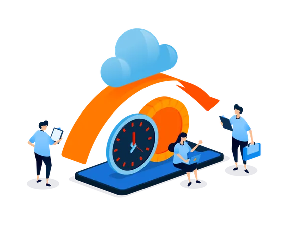 Business people working on cloud system  Illustration